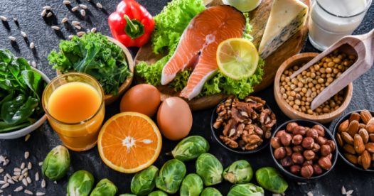 A variety of foods recommended for promoting healthy bones and preventing osteoporosis.