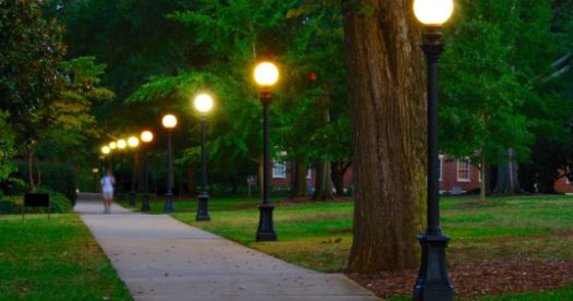 A dark college campus.